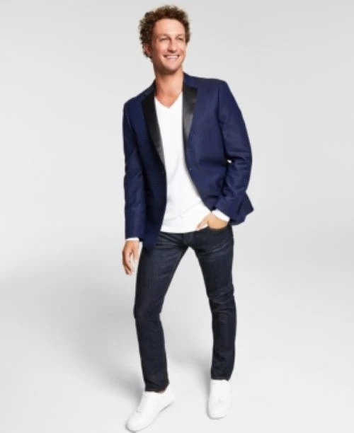 Abrigo deportivo geométrico azul elástico ajustado rojo Alfani para hombre-40R Foto 2 de 4