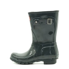 Hunter Damen Original Short Gloss Stiefel Schwarz Mittel Gummistiefel EU 38