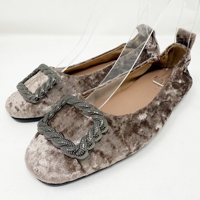 Linea Paolo Taupe Velvet MARIE Buckle Ballet Flats Size 6.5 Balletcore Mulberry