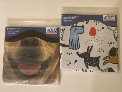 (2) Moisture-Wicking, Dog-themed Face Masks. 4-Way Stretch. Adj. Sizing Unopened