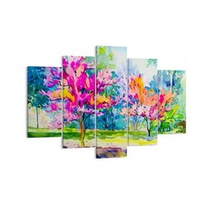 Quadro su Tela 150x100cm Alberi Multicolore Natura Primavera Stampe Murale