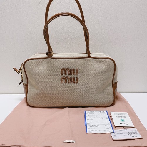 Miu Miu Beau Large Off-white Brown Canvas Top Handle Shoulder Bag Duty Paid