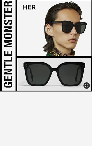 Gentle Monster Her Women’s Square Sunglasses Black Plastic Frame Gray Tinted