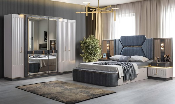Schlafzimmer Set Bett 2X Nachttische Kleiderschrank 4Tlg Design Schrank-image
