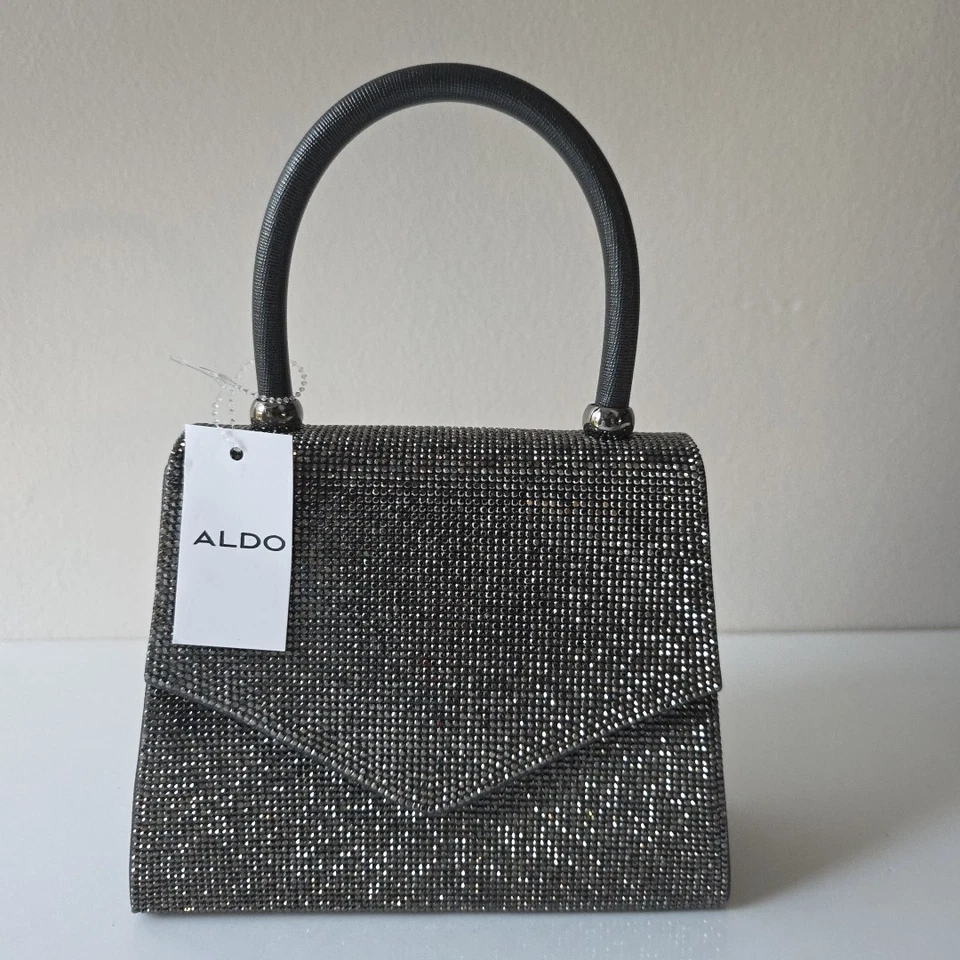 Cartera Bandolera Aldo Noche Plateada Lentejuelas Asa Superior Cóctel Nueva con Etiquetas Foto 3 de 4