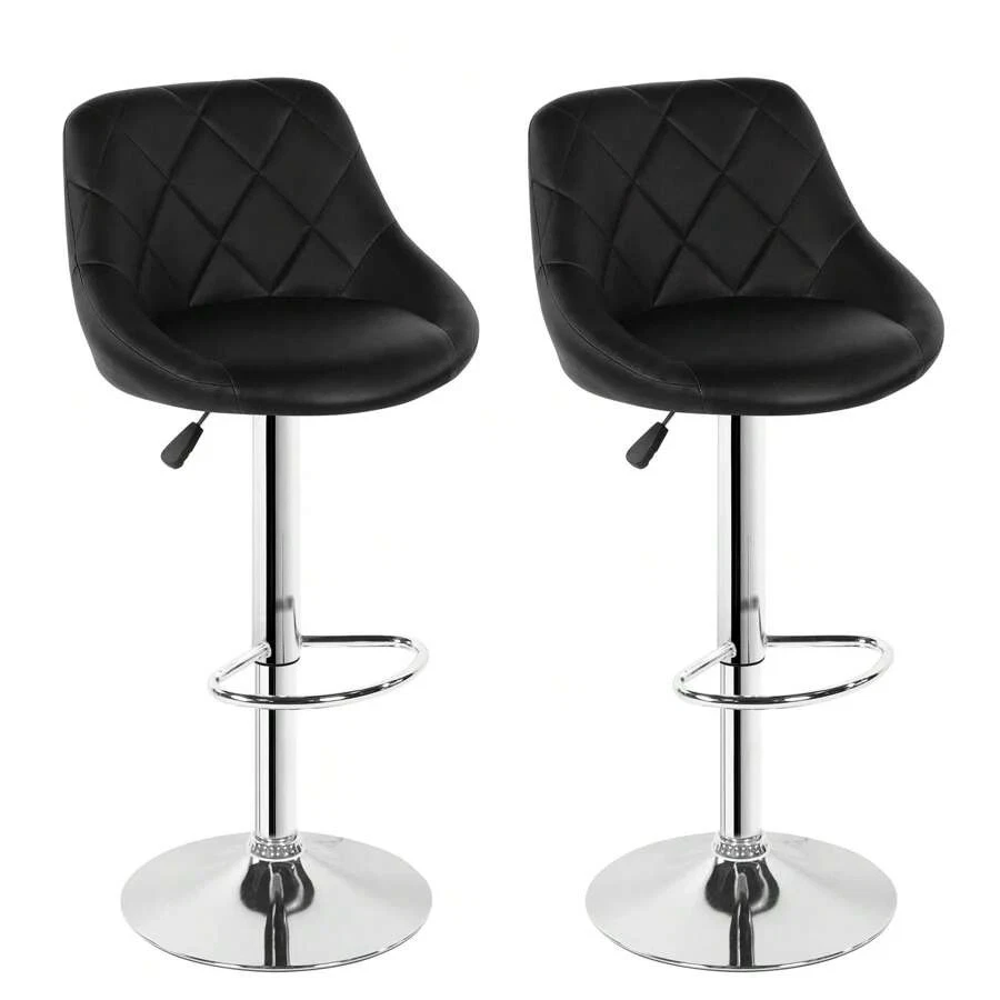 2x Bar Stools Gas Lift Swivel Stools Home Breakfast Pub Counter Chair PU Leather - Image 4 of 4