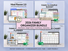 Family Budget Spreadsheet USB Excel Google Sheets Meal Travel Planner Bundle