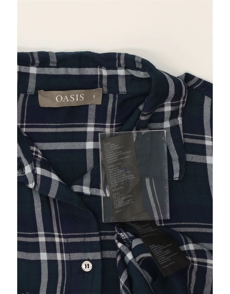 OASIS Womens Flannel Shirt UK 8 Small Navy Blue Check Viscose LC05 - Image 3 of 3