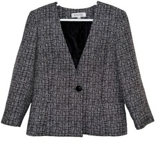 Kasper Womens Blazer Jacket Size 12 Black White Crosshatch Career 1 Button