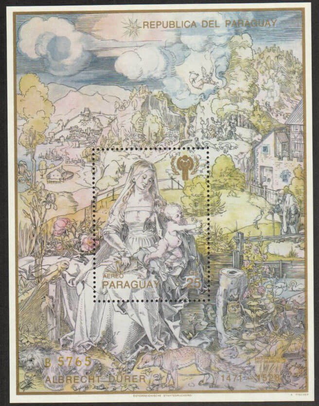 Paraguay Stamp C477  - Durer painting, Virgin with animals