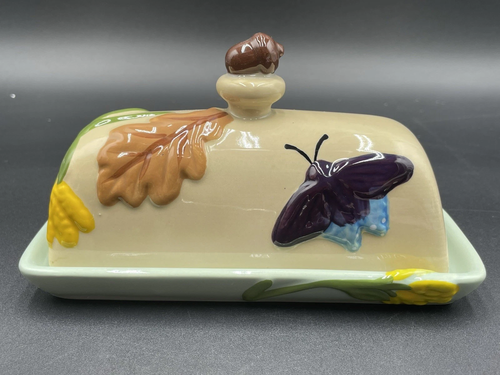 Anthropologie Faye Fall Icon Stoneware Butter Dish Lidded 7"x4" Autumn New