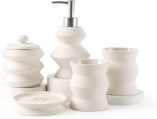Bathroom Accessory Set 5 Pieces, Beige Ceramic Bathroom Accessory Set,