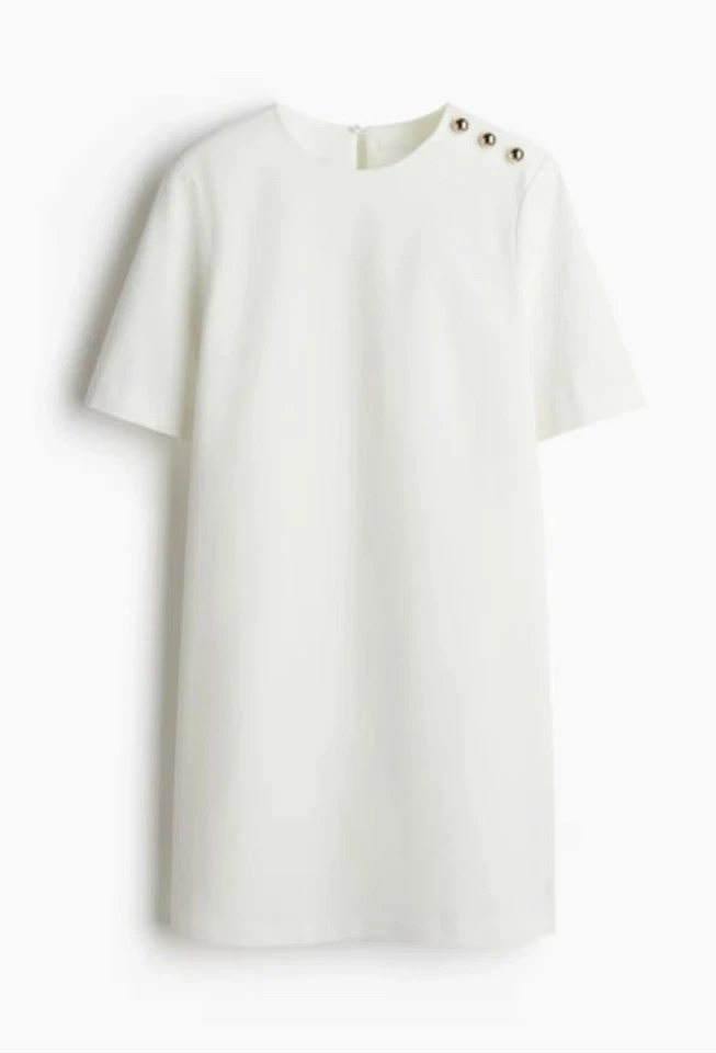 H&M Damen Shiftkleid XL Normalgröße Weiß Kurzarm Rundhals Knöpfe Reißverschluss - Bild 1 von 1