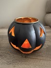 Pottery Barn Jack-O-Lantern Candle Holder Metal Black Pumpkin 5.5 In Adorable — photo 1