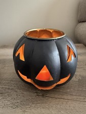Pottery Barn Jack-O-Lantern Candle Holder Metal Black Pumpkin 5.5 In Adorable
