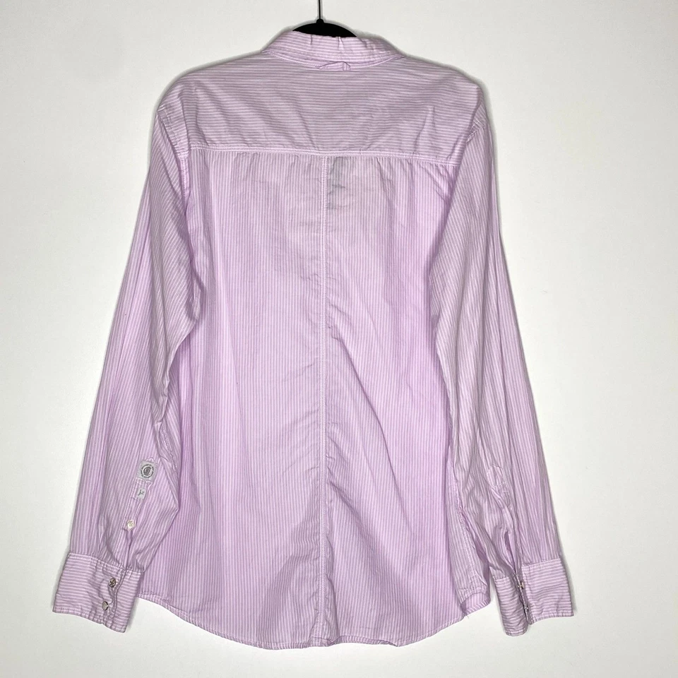 Nova Camisa Masculina Just A Cheap Listrada Rosa Manga Longa Botões Tamanho XXL - Imagem 2 de 4