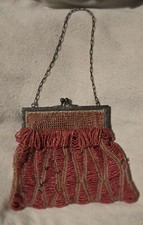 Antique 1920s Beaded Flapper Purse Pink Crochet Loop Fringe Unlined For Repair