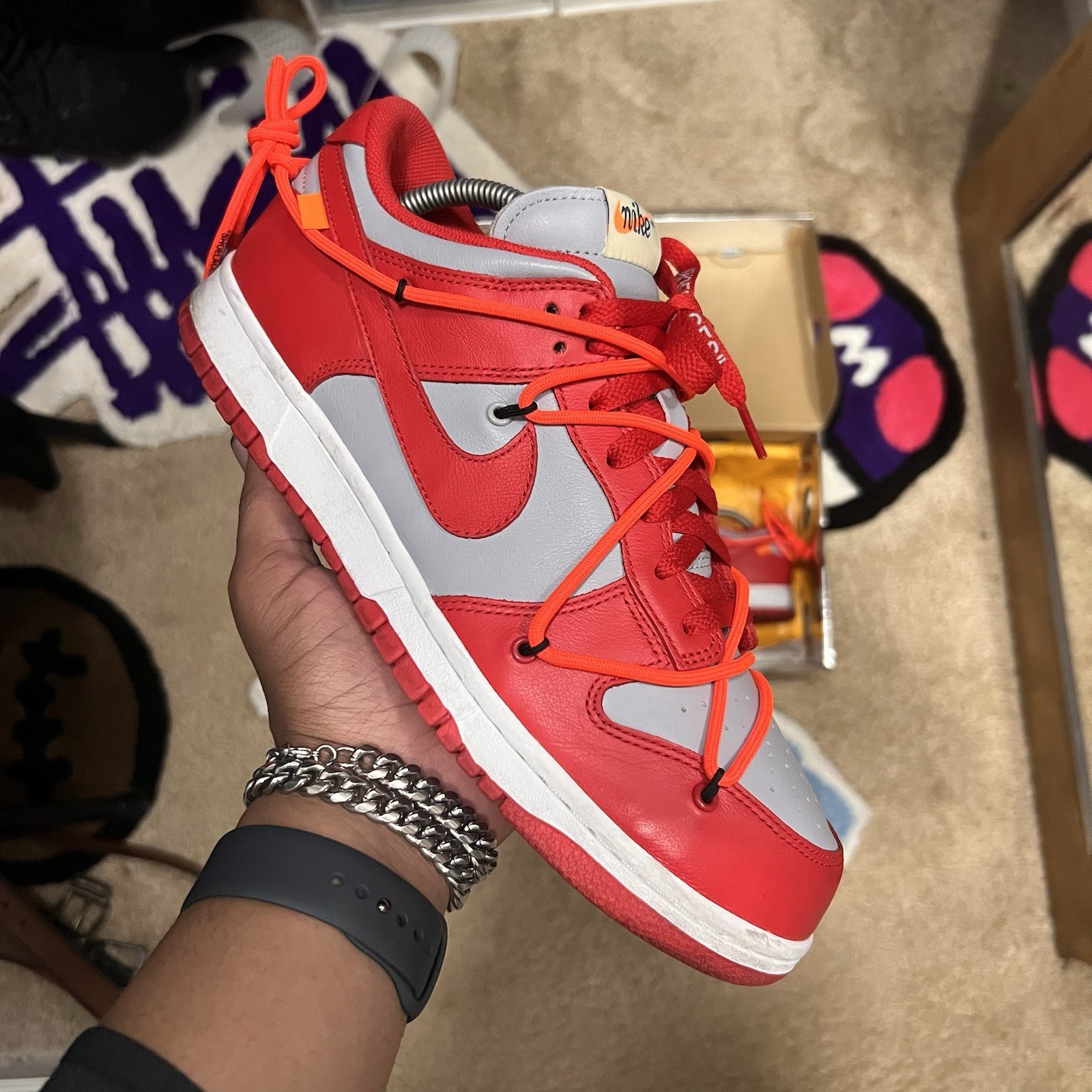 OFF WHITE X NIKE Nike Dunk Low x OFF WHITE "University Red" "UNLV" 2019 Uomo taglia 10 5