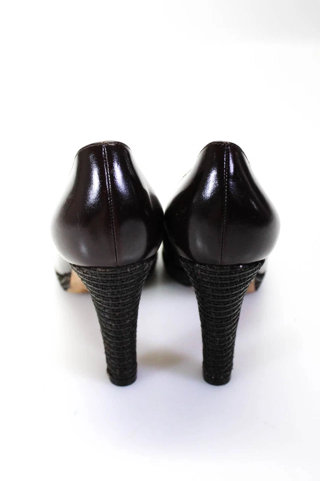 Sergio Rossi Mujer Cuero Punta abierta Slip-On Bloque Tacones Marrón Talla 36 EUR Foto 3 de 4