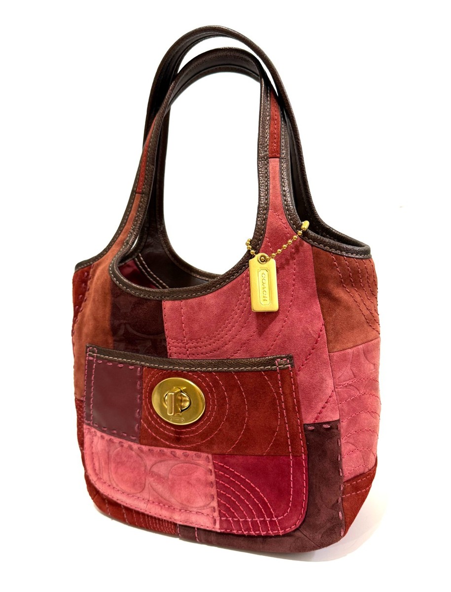 バッグ Coach patchwork suede leather bag y2k RARE COACH Y2K RED ERGO PIECED SUEDE PATCHWORK MED SHOULDER TOTE