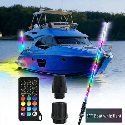 3FT LED Navigation Whip Light 360° RGBW Boat Stern Safety Light IP67 Waterproof
