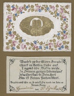 Christening letter godfather letter dated 1852 Biedermeier embossed print tablets of law