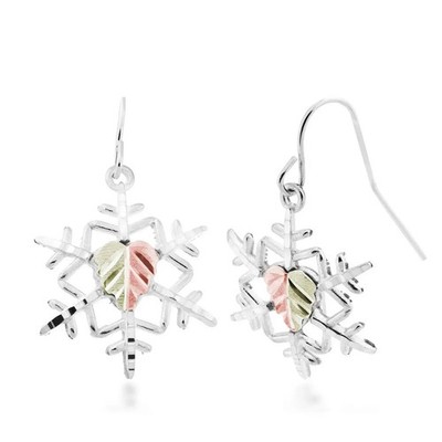 Mt. Rushmore Black Hills Gold .925 Silver Diamond Cut Snowflake Dangle Earrings