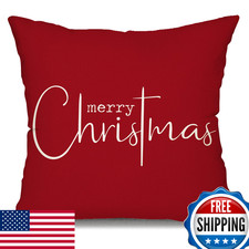 Allorry Merry Christmas Throw Pillow Covers Decorative 18x18'' Red Cotton Linen