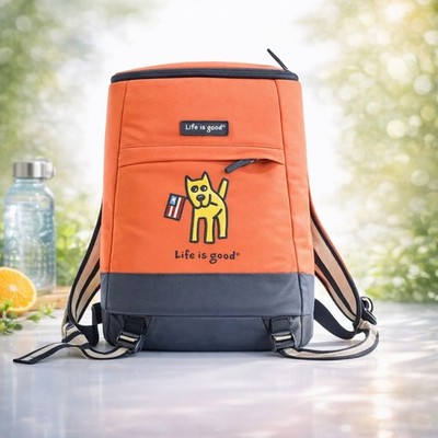 Life Is Good Insulated Cooler Backpack Orange Picnic Travel Bag