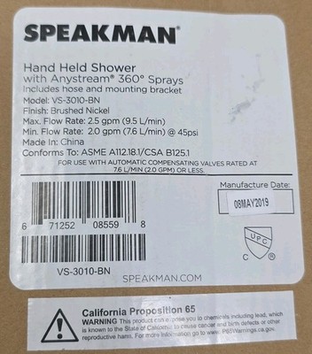 Speakman VS-3010-BN Neo Anystream High Pressure Handheld Shower Head  2.5 gpm