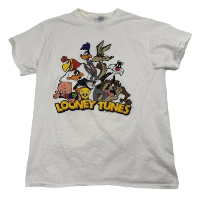 Looney Tunes T-Shirt Mens M White Cartoon Tee Vintage Y2K Warner Bros
