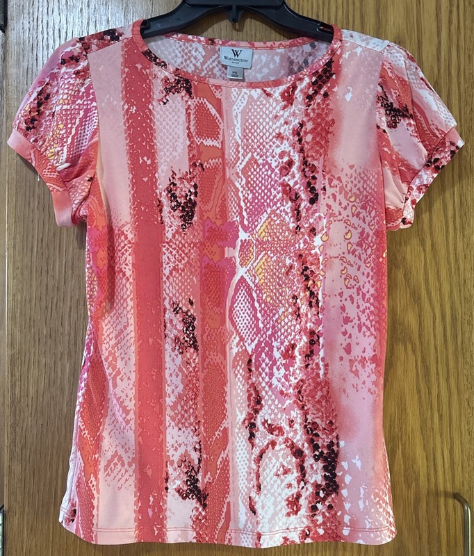 Worthington Womens  Gorgeous Pink & Black Short Sleeve Pleated Top Sz Ps