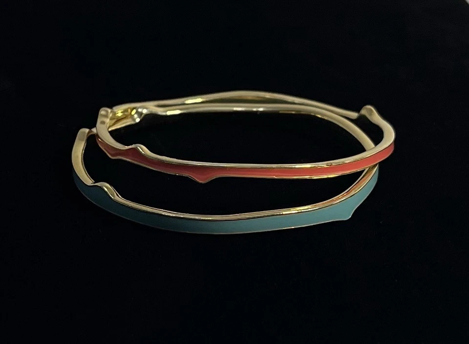 Stella & Dot Pink & Blue Enamel Bangle Bracelets Set of 2 Wrist Up to 7.75" - Image 3 of 4