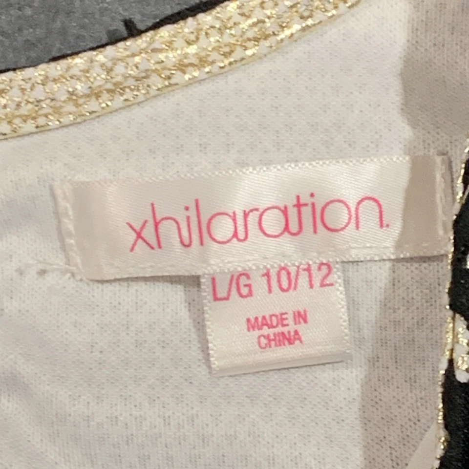 Girls Party Dress Black Gold Floral Perforated Lined Size L 10/12 - Image 2 of 4