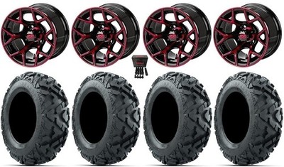 LSI Ninja 14'' Golf Wheels Black/Red 25'' Barrage Mud Tires E-Z-GO & Club Car