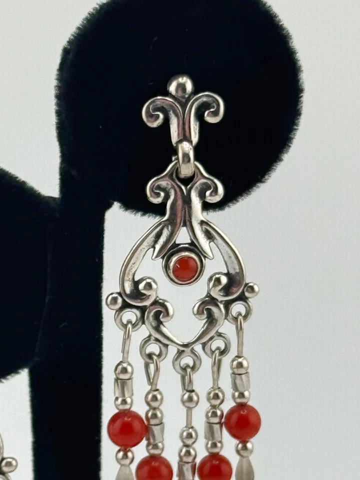 Quoc QT Signed Coral Sterling Silver Chandelier Dangle Earrings - Image 4 of 4
