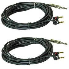 2 PACK 25 ft foot feet 1/4 to dual banana plug speaker speaker cord cable DJ PA