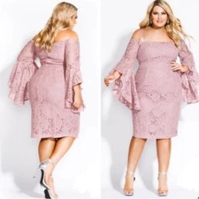 City Chic NWT Mystic Lace Dress Women's 18 Plus Size Flowy Sleeves Wedding Guest