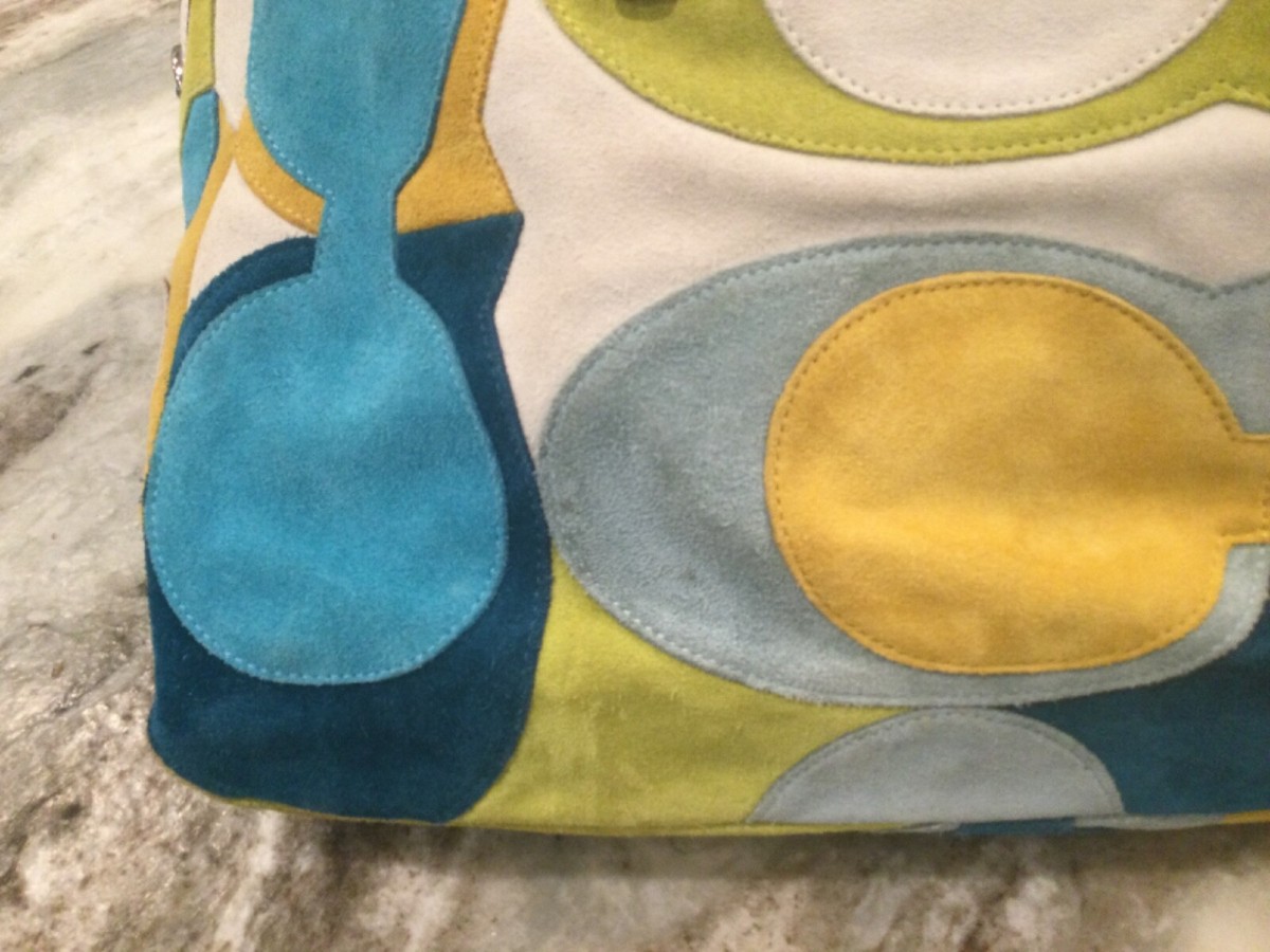 Coach Optic Suede Leather Blue/ Green Multicolor Gallery Tote and