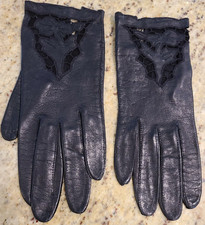 Vintage Size S Womens Black Soft Leather Lace-Like Flower Cutout