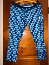 Nike Dri FIT Blue Relay Print Leggings Cropped Fold Down Waist Running Size L