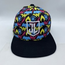 NWT JUSTICE LEAGUE Snapback Hat Adjustable Black Yellow Blue Embroidery DC Comic