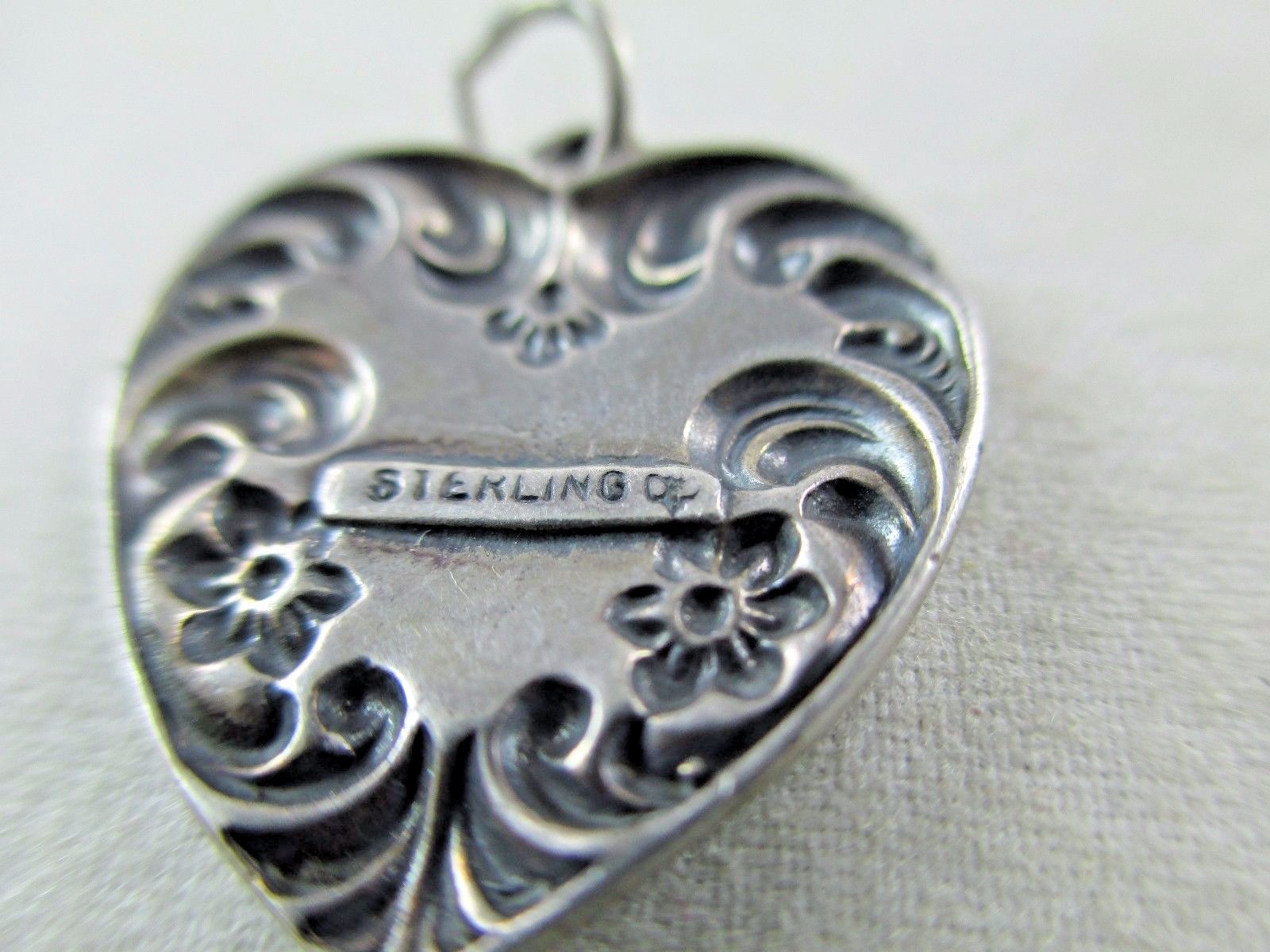 Vintage Sterling Silver PUFFY HEART Charm Pendant SIGNED Repousse 590C ...