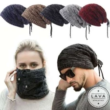 Fashion Mens Womens Beanie Hat Scarf Knitted Hat Ski Slouch Hat Winter Warm Cap