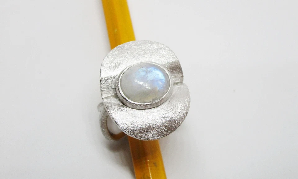 Anello in Argento 925 con Pietra di Luna naturale, fatto a mano, misura 16 - Immagine 4 di 4