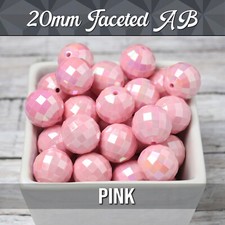 20mm Pink Faceted AB Bubblegum Beads, 20 Beads Per Pack, Acrylic Colorful Beads