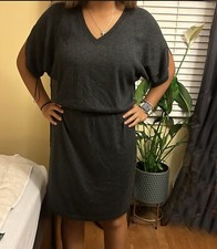 Evan-Picone Dark Gray Sweater Dress Dolman Loose Fit Soft Rabbit Hair L Large
