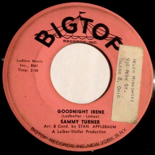 Sammy Turner 45 Goodnight Irene / I Want To Be Loved  BIG TOP #3038 - Afbeelding 1 van 2