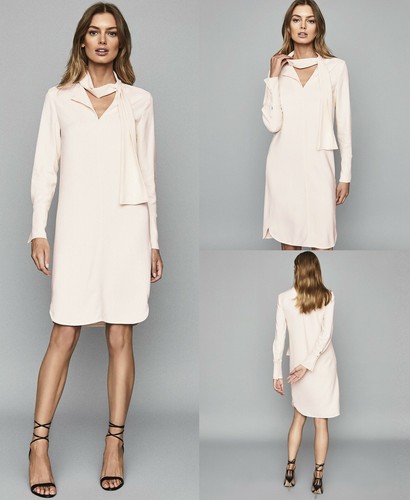 Mirela Tie Neck Long Sleeve Shift Dress 