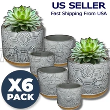 6 Pack / Cement Modern Planters for Plants Pots w/ Drainage Holes Indoor Outdoor